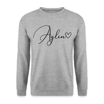 Aylin Surname First Name Girl - Unisex Sweatshirt - salt & pepper - Front - Alina (178cm) & Michal (187cm)