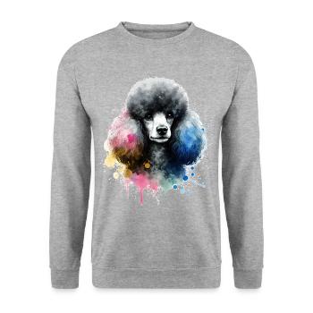 Caniche tête de chien aquarelle - Sweat-shirt Unisexe - gris chiné - Devant - Alina (178cm) & Michal (187cm)