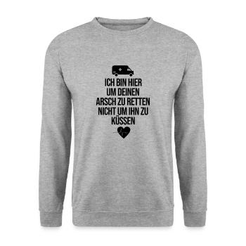 Sani Rettungsdienst Herz Sarkasmus Frauen - Unisex Pullover - Weißgrau meliert - Vorne - Alina (178cm) & Michal (187cm)