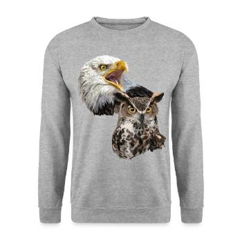 Amerikanischer Pigargo und amerikanische Eule - Unisex Pullover - Weißgrau meliert - Vorne - Alina (178cm) & Michal (187cm)
