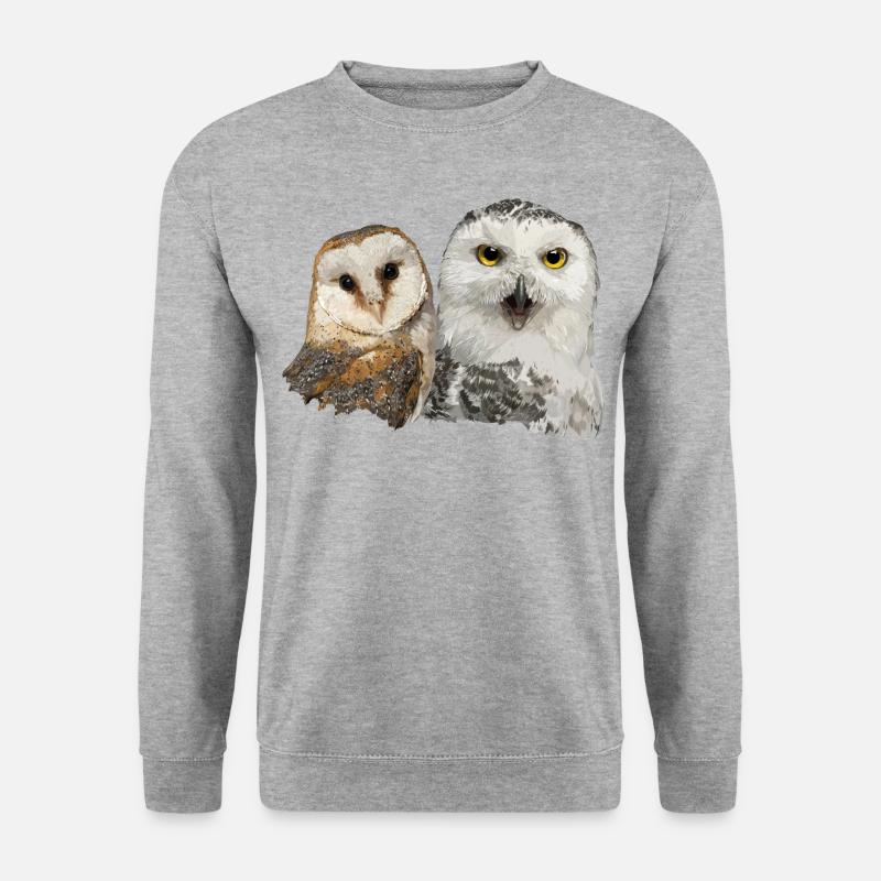 Schneeeule und Schleiereule - Unisex Pullover - Weißgrau meliert