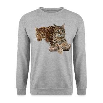 Leopard und Luchs - Unisex Pullover - Weißgrau meliert - Vorne - Alina (178cm) & Michal (187cm)
