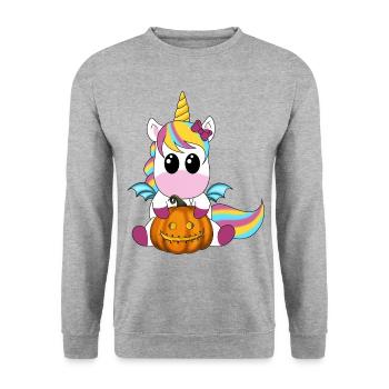Unicorn with pumpkin lantern - Unisex Sweatshirt - salt & pepper - Front - Alina (178cm) & Michal (187cm)