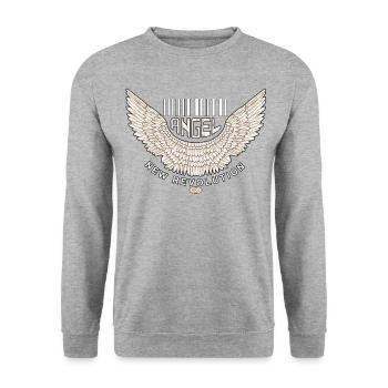Ailes d’ange avec code-barres, Angel’s Grace - Sweat-shirt Unisexe - gris chiné - Devant - Alina (178cm) & Michal (187cm)