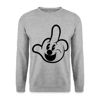 Mittelfinger Comic Handschuh Sarkasmus bürohumor - Unisex Pullover - Weißgrau meliert - Vorne - Alina (178cm) & Michal (187cm)
