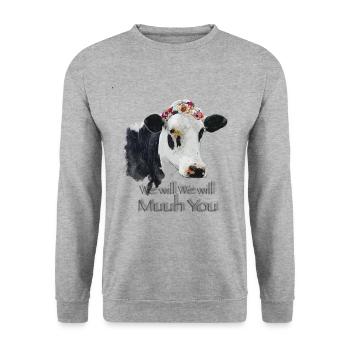 We will Muuh You - Unisex Pullover - Weißgrau meliert - Vorne - Alina (178cm) & Michal (187cm)