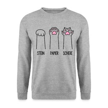 Stein Papier Schere Katze Pfote Spiel Katzenpfoten - Unisex Pullover - Weißgrau meliert - Vorne - Alina (178cm) & Michal (187cm)