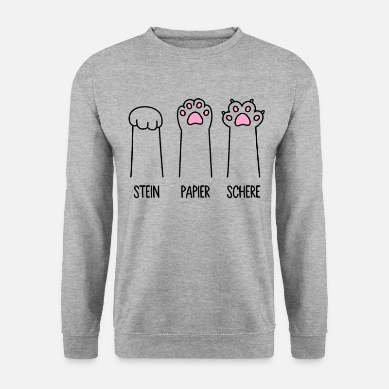 Stein Papier Schere Katze Pfote Spiel Katzenpfoten - Unisex Pullover - Weißgrau meliert