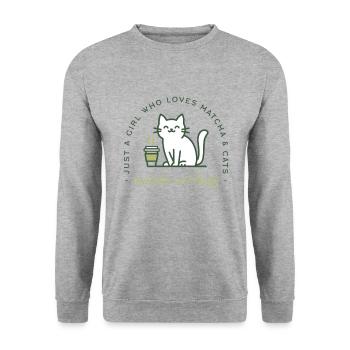 Matcha and cat lover girl funny green tea kawaii - Unisex Sweatshirt - salt & pepper - Front - Alina (178cm) & Michal (187cm)