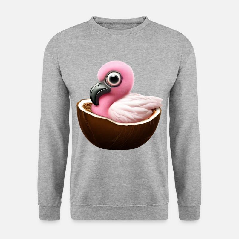 Kokosnuss Flamingo - Unisex Pullover - Weißgrau meliert