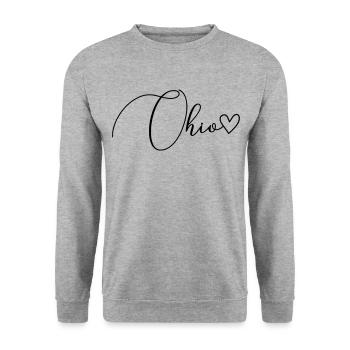 Ohio Schrift - Unisex Pullover - Weißgrau meliert - Vorne - Alina (178cm) & Michal (187cm)