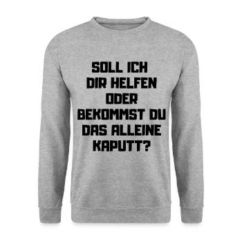 Soll ich dir helfen - Kaputt machen Handwerker - Unisex Pullover - Weißgrau meliert - Vorne - Alina (178cm) & Michal (187cm)