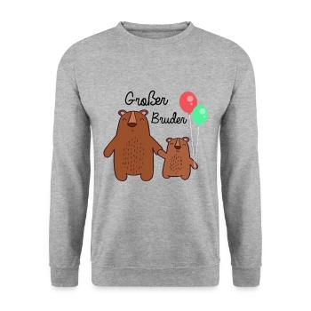 Bald großer Bruder, Geschwisterkind, Geburt Bären - Unisex Pullover - Weißgrau meliert - Vorne - Alina (178cm) & Michal (187cm)