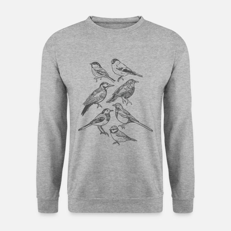Gartenvögel Vögel gezeichnet - Unisex Pullover - Weißgrau meliert