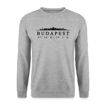 Budapest Koordinaten Design - Unisex Pullover - Weißgrau meliert - Vorne - Alina (178cm) & Michal (187cm)