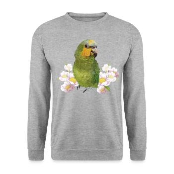 Der Orangenflügelpapagei - Unisex Pullover - Weißgrau meliert - Vorne - Alina (178cm) & Michal (187cm)