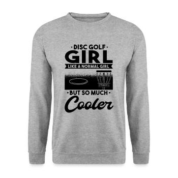 Disc Golf Girl Spruch - Unisex Pullover - Weißgrau meliert - Vorne - Alina (178cm) & Michal (187cm)
