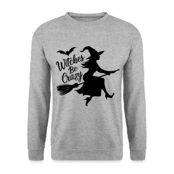 Halloween Witch Broom Witches Be Crazy - Unisex Sweatshirt - salt & pepper - Front - Alina (178cm) & Michal (187cm)