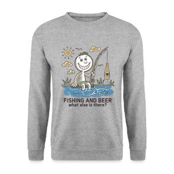 Funny stick figure drawing fishing and beer - Unisex Sweatshirt - salt & pepper - Front - Alina (178cm) & Michal (187cm)