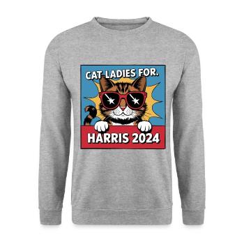 Cat Ladies For Kamala Harris 2024 USA America - Unisex Sweatshirt - salt & pepper - Front - Alina (178cm) & Michal (187cm)