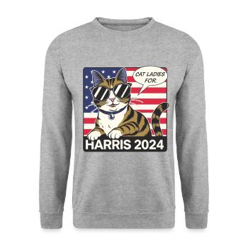Cat Ladies For Kamala Harris 2024 USA America - Unisex Sweatshirt - salt & pepper - Front - Alina (178cm) & Michal (187cm)