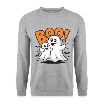 2 Lustige Geister Halloween Boo - Unisex Pullover - Weißgrau meliert - Vorne - Alina (178cm) & Michal (187cm)