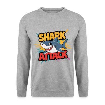 Lustiger Hai Shark Attack Meeresliebhaber - Unisex Pullover - Weißgrau meliert - Vorne - Alina (178cm) & Michal (187cm)