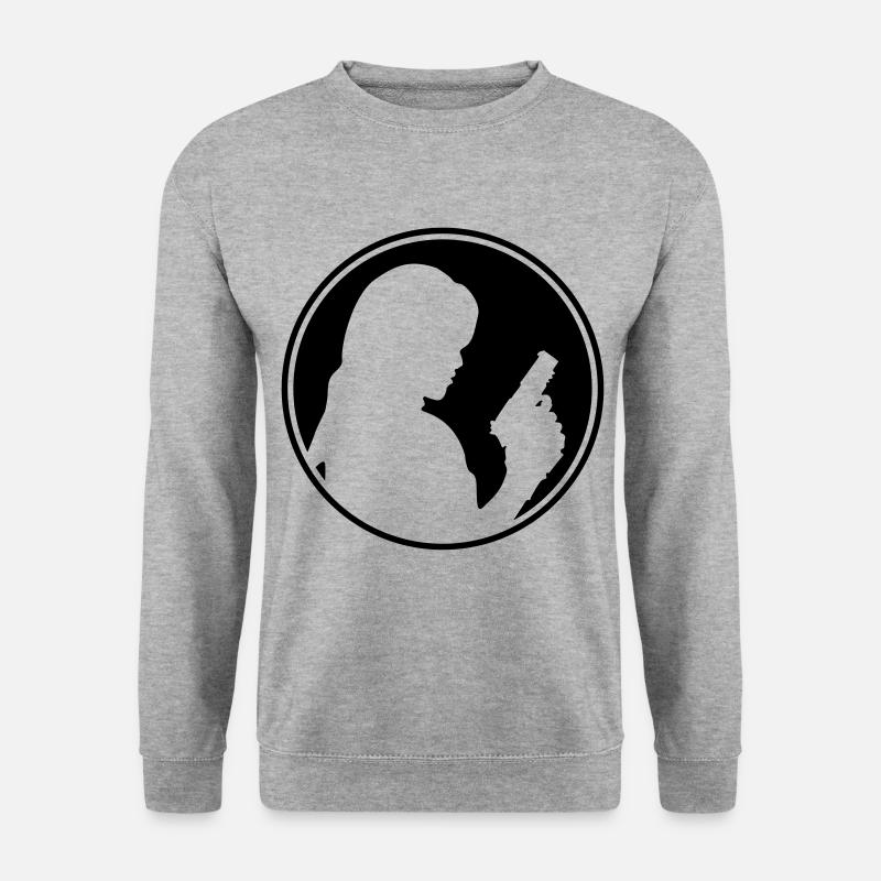 Frau Pistole silhouette kreis - Unisex Pullover - Weißgrau meliert