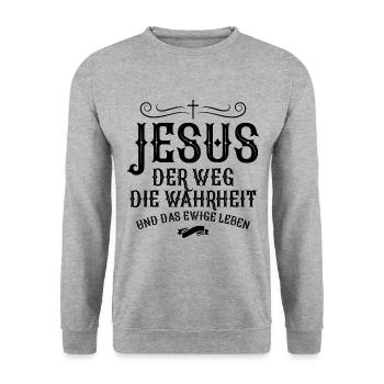Jesus Christus Weg Wahrheit - Unisex Pullover - Weißgrau meliert - Vorne - Alina (178cm) & Michal (187cm)