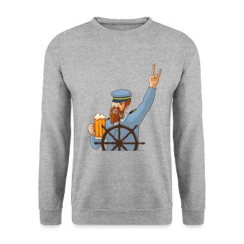 kapitän seemann comic bier - Unisex Pullover - Weißgrau meliert - Vorne - Alina (178cm) & Michal (187cm)