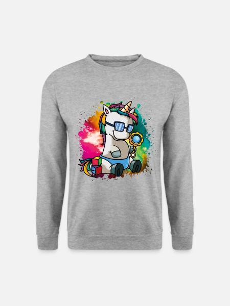 einhorn baby bunt comic - Unisex Pullover - Weißgrau meliert