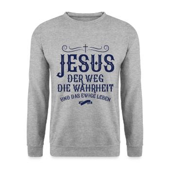 Jesus Christus Wahrheit Rettung - Unisex Pullover - Weißgrau meliert - Vorne - Alina (178cm) & Michal (187cm)