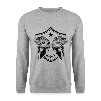 spartan helmet crest - Unisex Sweatshirt - salt & pepper - Front - Alina (178cm) & Michal (187cm)
