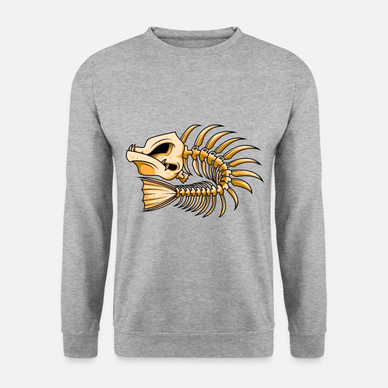 fisch knochen skelett fischen - Unisex Pullover - Weißgrau meliert