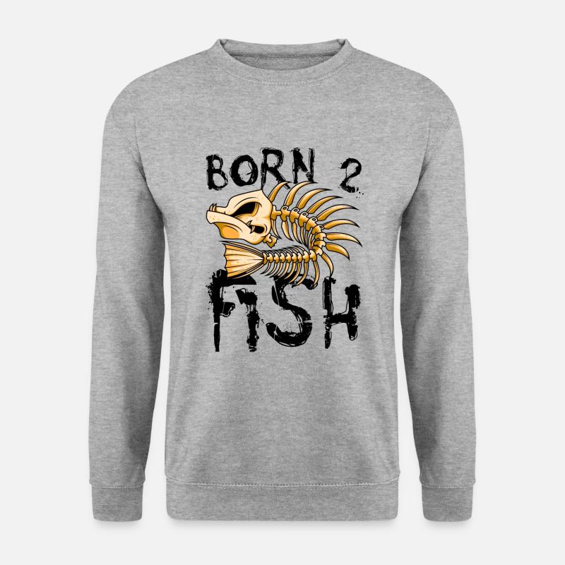 Born to fish knochen fischgräte fisch - Unisex Pullover - Weißgrau meliert