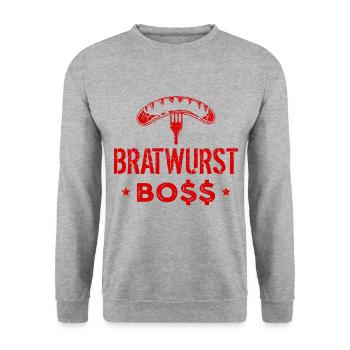 Bratwurst Boss Chefkoch - Unisex Pullover - Weißgrau meliert - Vorne - Alina (178cm) & Michal (187cm)