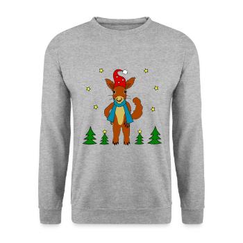 Weihnachtseichhorn - Unisex Pullover - Weißgrau meliert - Vorne - Alina (178cm) & Michal (187cm)