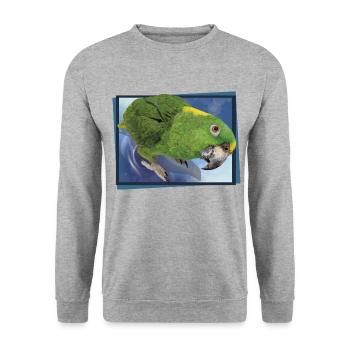 Der Gelbnackenpapagei - Unisex Pullover - Weißgrau meliert - Vorne - Alina (178cm) & Michal (187cm)