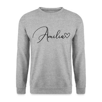 Amilia Nom Prénom Fille - Sweat-shirt Unisexe - gris chiné - Devant - Alina (178cm) & Michal (187cm)