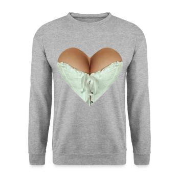 Lustiges Herz - Sexy Titten - Unisex Pullover - Weißgrau meliert - Vorne - Alina (178cm) & Michal (187cm)