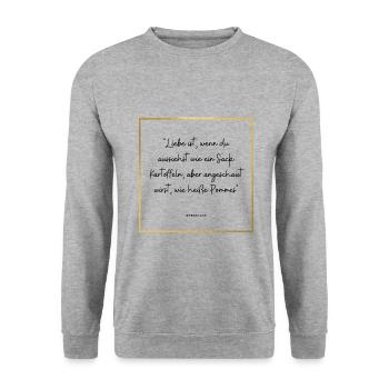 Liebe ist wie Pommes! - Unisex Pullover - Weißgrau meliert - Vorne - Alina (178cm) & Michal (187cm)