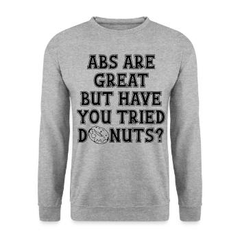 LES ABDOMINAUX SONT GÉNIAUX VS BEIGNETS - Sweat-shirt Unisexe - gris chiné - Devant - Alina (178cm) & Michal (187cm)