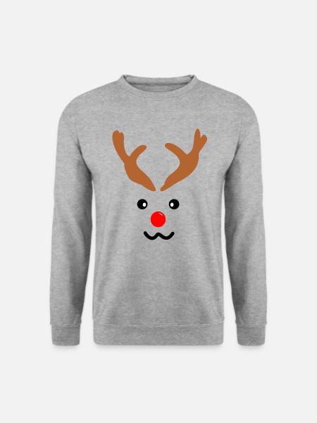 Rentier Gesicht Geweih rote Nase Weihnachten - Unisex Pullover - Weißgrau meliert