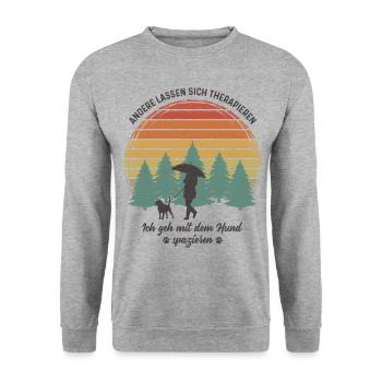 Frauchen Hund Gassi gehen Therapie Hundebesitzerin - Unisex Pullover - Weißgrau meliert - Vorne - Alina (178cm) & Michal (187cm)