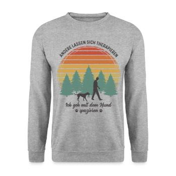 Herrchen Hund Gassi gehen Therapie Hundebesitzer - Unisex Pullover - Weißgrau meliert - Vorne - Alina (178cm) & Michal (187cm)