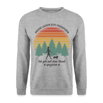 Frauchen Hund Gassi gehen Therapie Hundebesitzerin - Unisex Pullover - Weißgrau meliert - Vorne - Alina (178cm) & Michal (187cm)