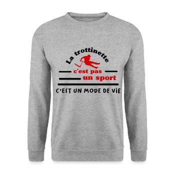 La trottinette c est pas un sport - Sweat-shirt Unisexe - gris chiné - Devant - Alina (178cm) & Michal (187cm)