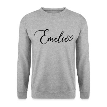 Emelie Surname First Name Girl - Unisex Sweatshirt - salt & pepper - Front - Alina (178cm) & Michal (187cm)