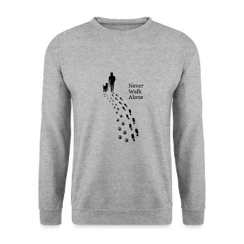 Hund Pfote Never Walk Alone Hundebesitzer Geschenk - Unisex Pullover - Weißgrau meliert - Vorne - Alina (178cm) & Michal (187cm)