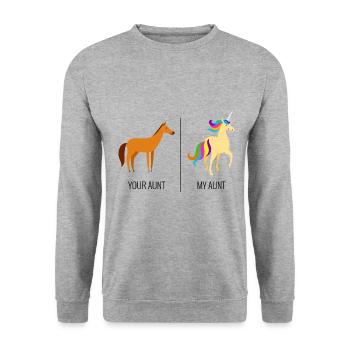 Votre tante | Cadeau de famille de ma tante licorne - Sweat-shirt Unisexe - gris chiné - Devant - Alina (178cm) & Michal (187cm)